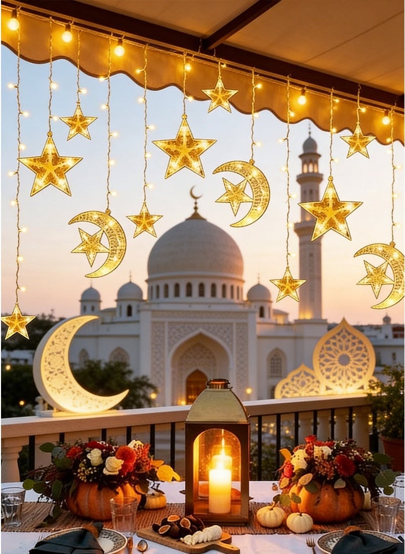 Yoawllty Ramadan Lights, LED Ramadan Decorations Lights with Remote Control and Battery Case, Moon Star Ramadan Lights For Home Decoration（12 Drops of Star-Moon Bulbs） - Image 2